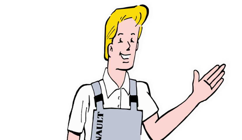 A illustration of someone in a white shirt and grey apron waving, they have a bright yellow updo