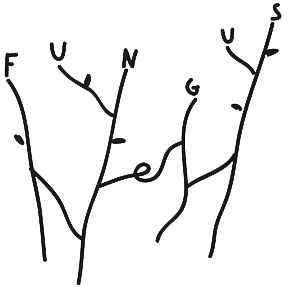 the letters spelling out funegus using branches